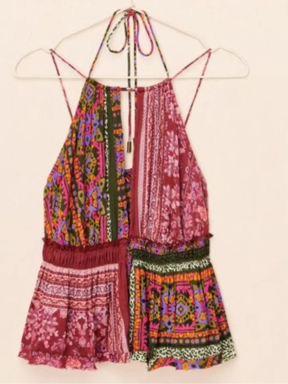Free People Multicolor Patchwork Spaghetti Strap  - Burgundy Mix Size M